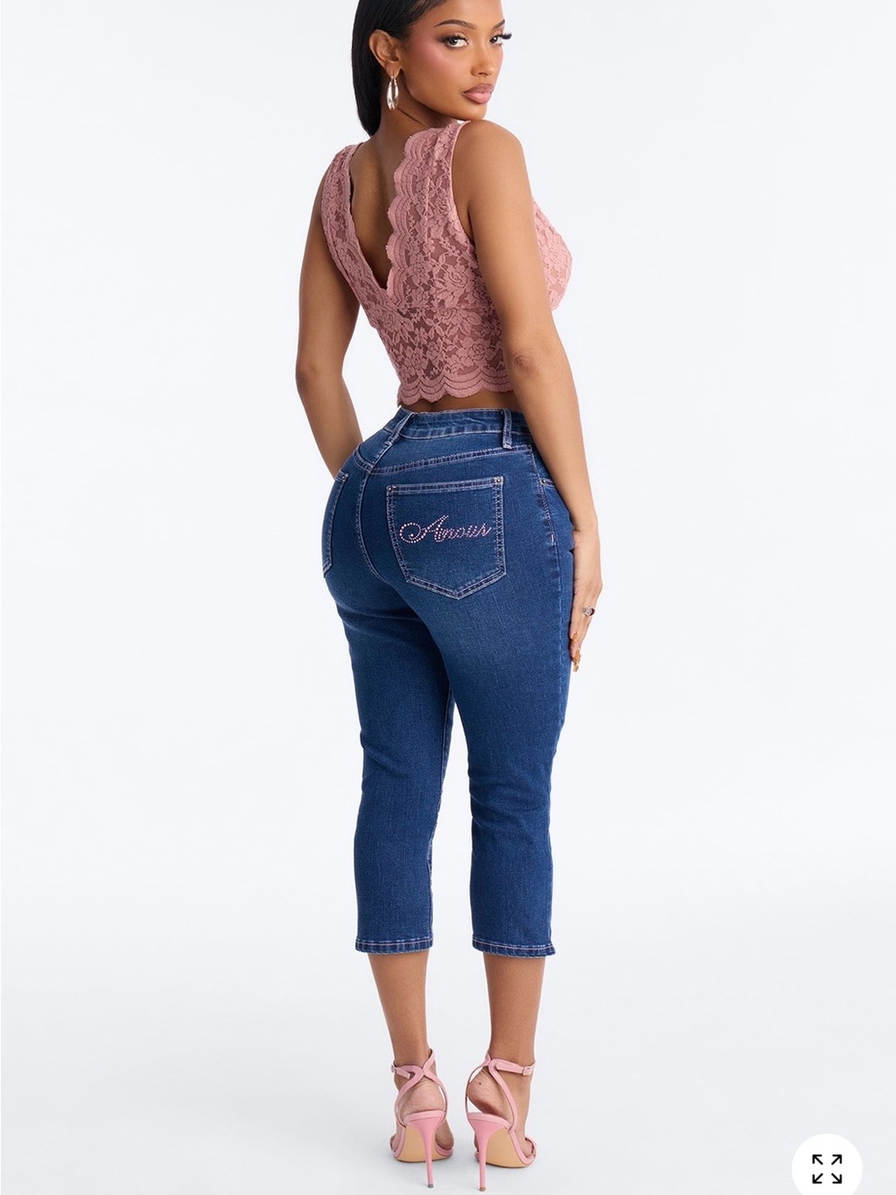 Amour Rhinestone Embellished Capri Jeans